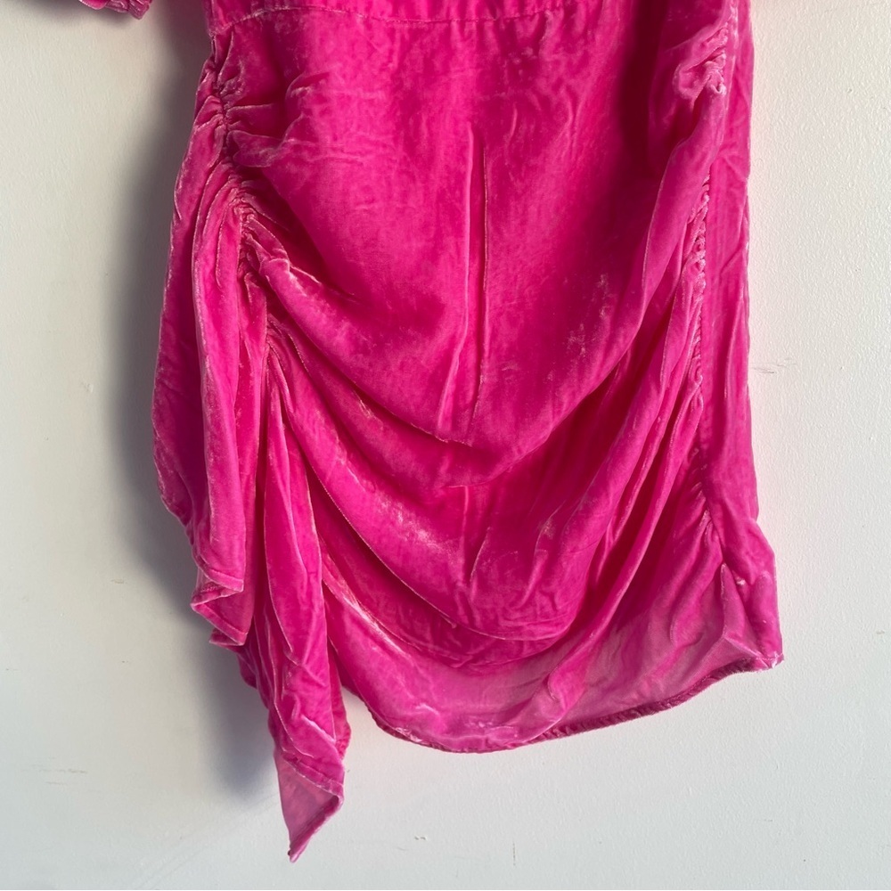 Rhode Pia Puff Sleeve Draped Dress pink velvet 22644 - Picture 9 of 14
